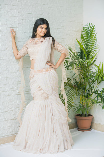 Onion Pink Cocktail Saree sleeve stylish