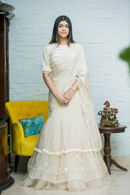 Cream Wrinkle Saree