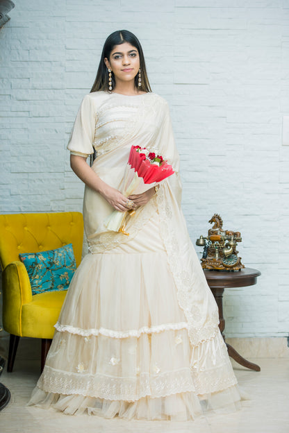 Cream Wrinkle Saree