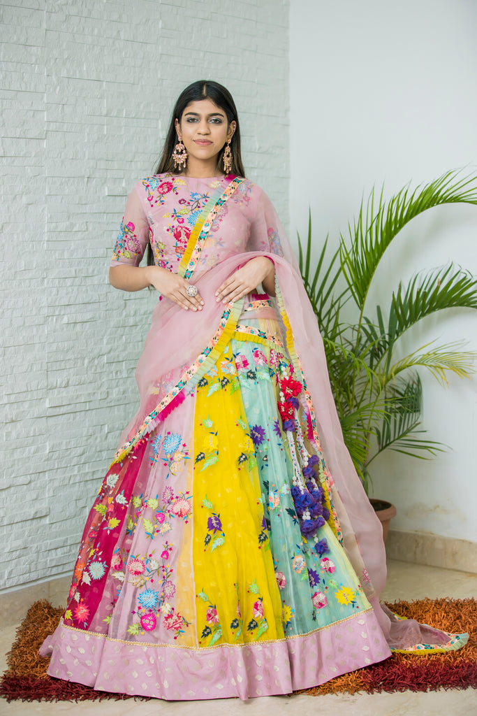 Colorful Lehenga With Pleated Border