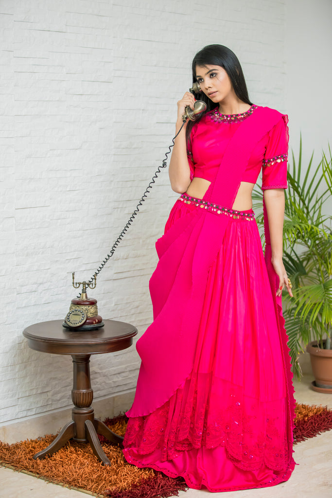 Asymmetrical skirt saree