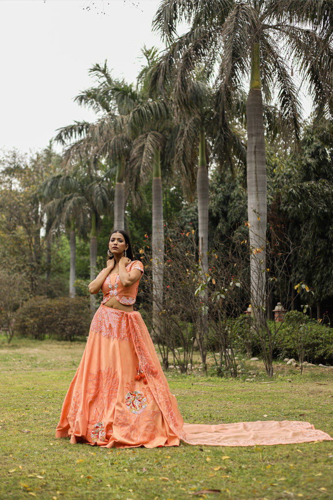 Peachies Orange lehenga