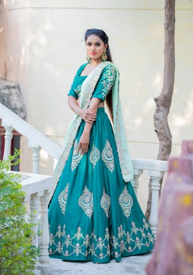 Bottle Green with Parrot Green Lehenga